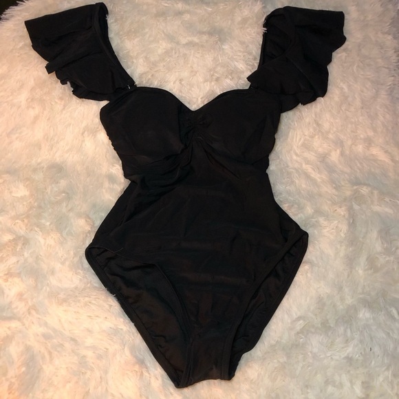 VENUS Black Ruffled One Piece Swimsuit size 4 - Picture 2 of 14